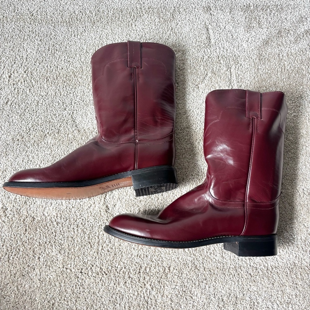 Tony Lama Maroon Burgundy Leather Cowboy Western Boot Round Toe Vintage - Picture 4 of 9